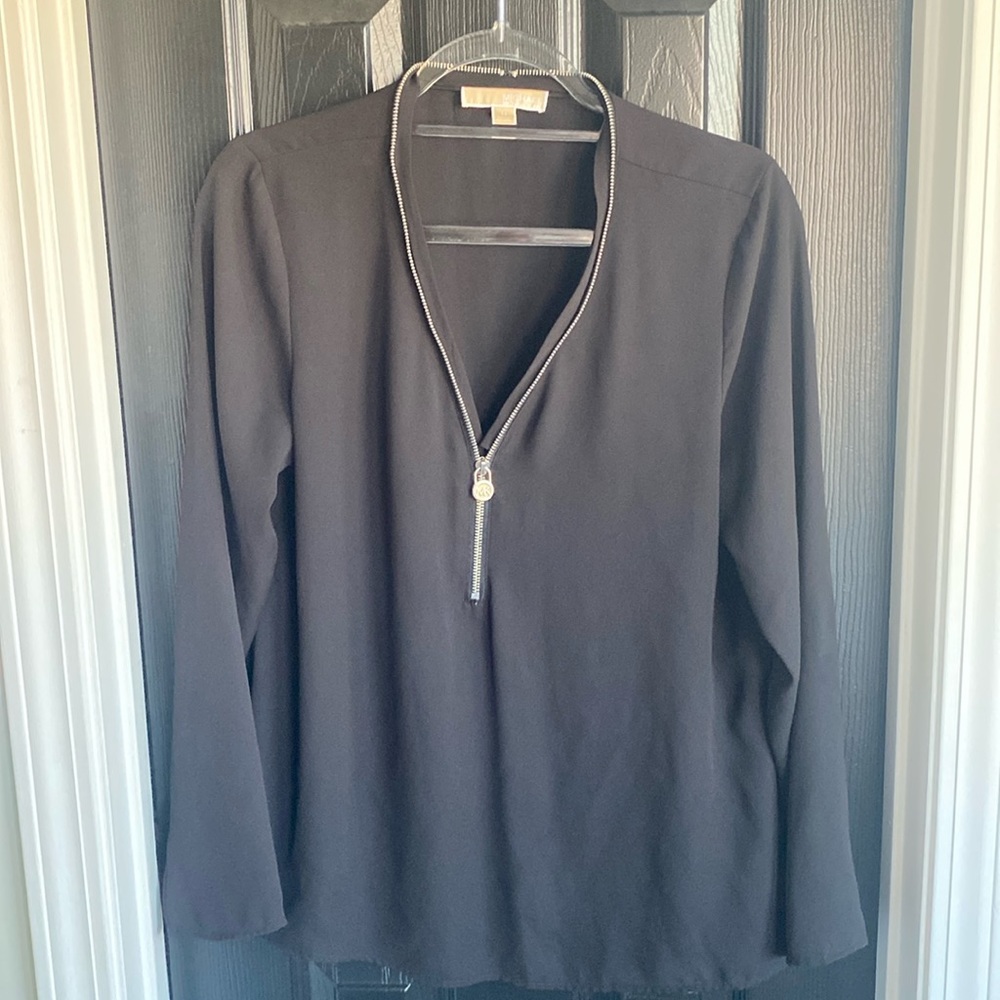 Michael Kors Women's Long Sleeve Zipper Up Blouse In Black Size M